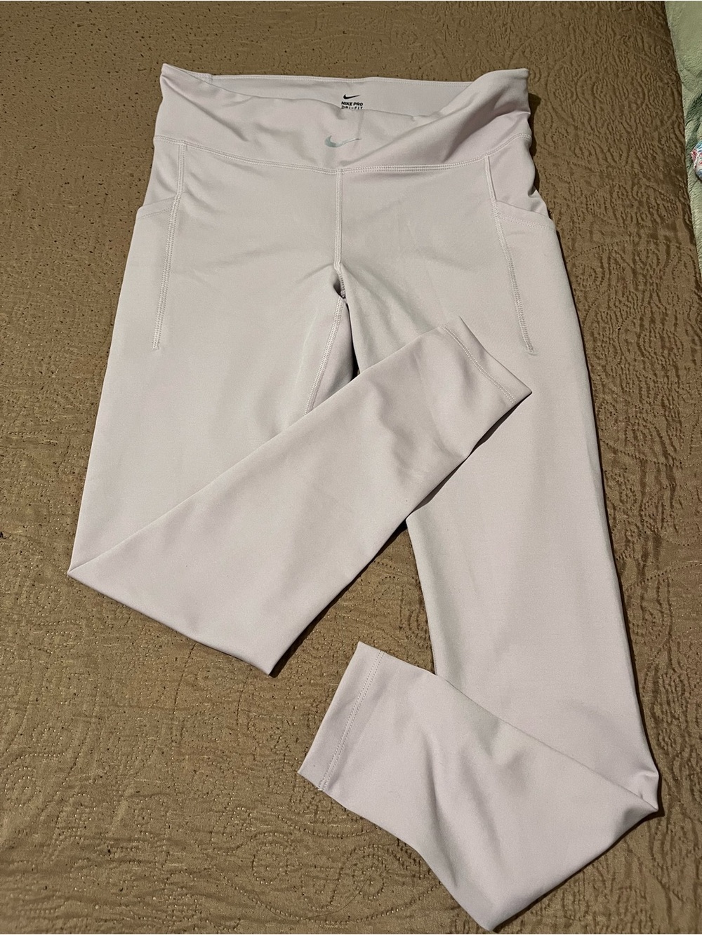 Nike White Leggings with Pale Pink 'NIKE PRO' Waistband
